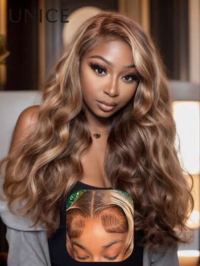 UNice Wigs Body Wave Pre Plucked 13x4 Lace Frontal Honey Blonde Highlights Pre-Everything Wig Pre Cut Lace Wig Human Hair Lace Front Wig For Women Unice Hair