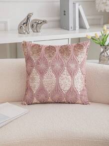 1pc PV Velvet Sequin Cushion Cover Without Pillow Insert, Polyester American Style Square Sequin Embroidery Decorative Throw Pillow Case For Party, Living Room, Holiday Use