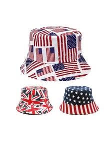 1 Chiếc Mũ Xô Họa Tiết Cờ, Mũ Thông Thường Chống Nắng Có Thể Điều Chỉnh, Thích Hợp Cho Bé Trai Và Bé Gái Du Lịch Xuân Thu Hoặc Kỳ Nghỉ Đi Biển - Nhiều màu - Xem 1
