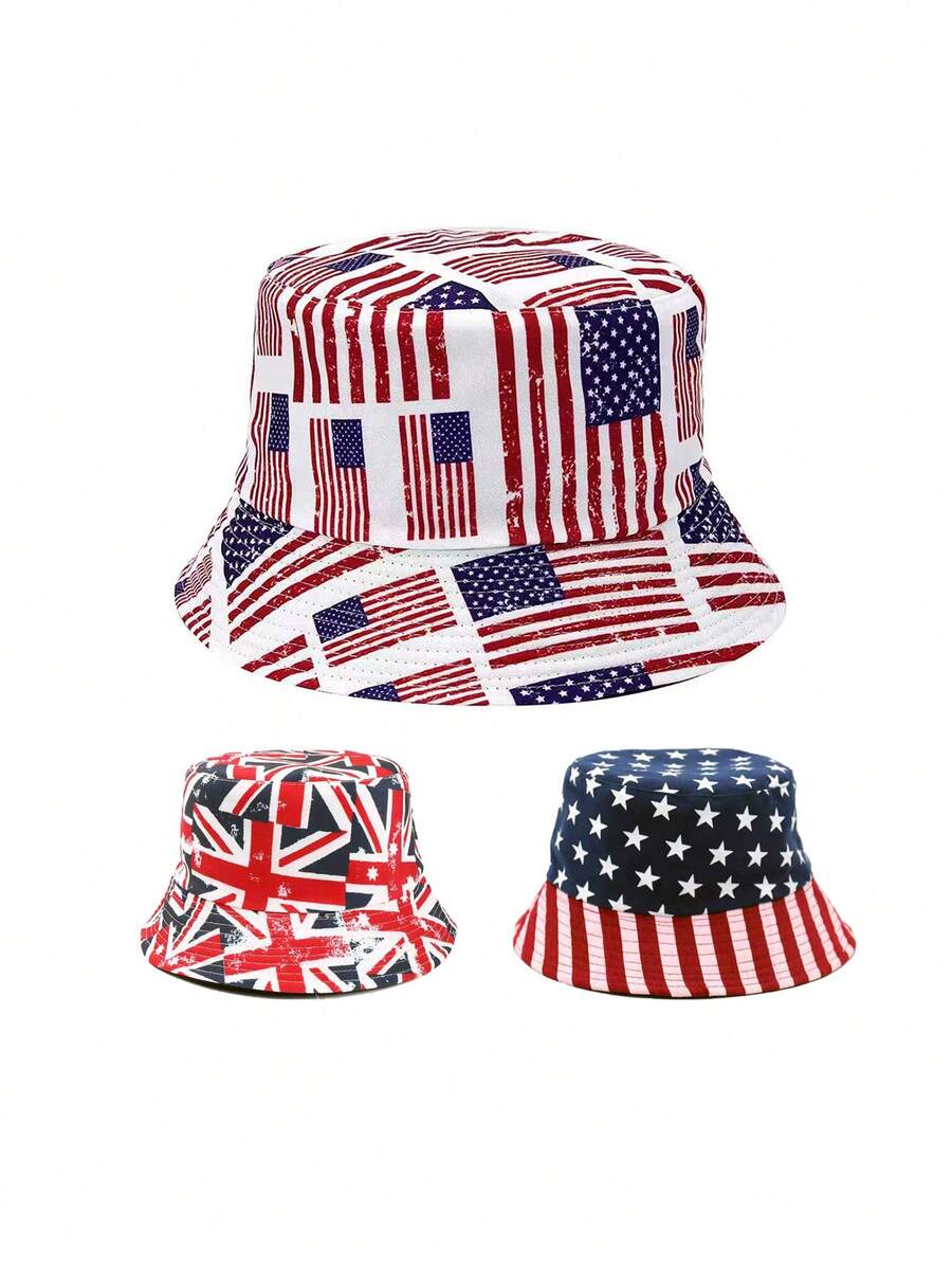 1 Chiếc Mũ Xô Họa Tiết Cờ, Mũ Thông Thường Chống Nắng Có Thể Điều Chỉnh, Thích Hợp Cho Bé Trai Và Bé Gái Du Lịch Xuân Thu Hoặc Kỳ Nghỉ Đi Biển - Nhiều màu - Xem 1