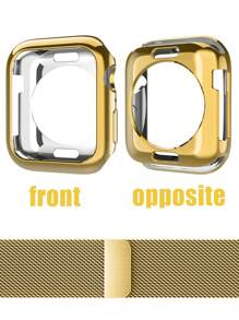 Compatible With Apple Watch Band And Case Combination Set Men's And Women's Fashion Business Casual Soft Breathable Loop-Type Stainless Steel Wire Braided Magnetic Buckle Strap + Soft Glossy Anti-Drop And Scratch-Resistant TPU Protective Case Compatible With Apple Watch 38/40/41/42/44/45/46/49MM