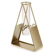 現代風格試管花瓶，透明玻璃試管花瓶配金屬架，水耕植物花瓶適用於家居辦公桌面中心點裝飾 - 金色 - 查看 6