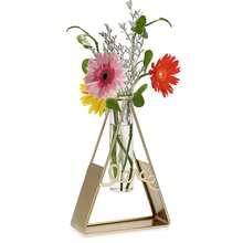 現代風格試管花瓶，透明玻璃試管花瓶配金屬架，水耕植物花瓶適用於家居辦公桌面中心點裝飾 - 金色 - 查看 1