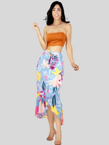 Falda Corte De Sirena Con Volantes, Elegante o Casual Falda Lápiz De Cintura Alta - Azul - Ver 1