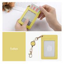 1 件皮革巴士带伸缩线圈身份证卡盒轻巧紧凑适合包括月票工作证学校身份证卡夹卡夹钱包名片夹信用卡夹卡片夹女士女士男士钱包钥匙扣卡片钱包 - 彩色 - 查看 21