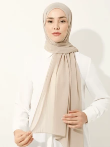 1 件女士长袍配饰纯色雪纺围巾简约时尚头巾配饰女士柔软头巾，女士面纱 - 米色 - 查看 2