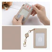 1 件皮革巴士带伸缩线圈身份证卡盒轻巧紧凑适合包括月票工作证学校身份证卡夹卡夹钱包名片夹信用卡夹卡片夹女士女士男士钱包钥匙扣卡片钱包 - 彩色 - 查看 18