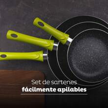 San Ignacio Set 3pz padelle (20+24+28cm) alluminio pressato verde con Set 3pz pentole in acciaio inox - Multicolore - Visualizzare 7