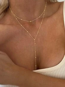 1pc Women's Chic Minimalist Gold Metal Ball Chain Multi-Layer Necklace (Random Bead Quantity) - Long Necklace - View 19