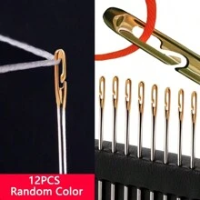 12pcs/24pcs/48pcs Side Hole Needles, Free Threading Needle, Sewing Needle Easy For The Elderly To Use - Gold - View 7