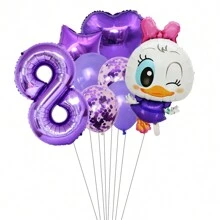 8 piezas Globos digitales de látex y aluminio decorativos de fiesta de cumpleaños con temática de Pato Donald y Daisy Duck lindos y de dibujos animados - Rosa - Ver 12