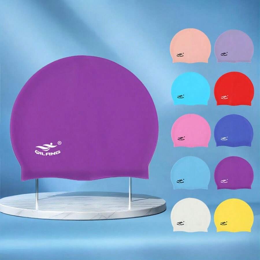 1pc Silicone Swimming Cap, Lightweight & Comfortable, Breathable, Waterproof Ear Protection Design, Versatile Style, Essential For Summer Trips - Purple - View 1