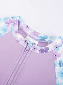 Annil Girls' One-Piece Long Sleeved Swimming Suit, Skirt And Cap Set, Summer Stretch, Conservative, Sweet And Comfortable - Purple - View 6