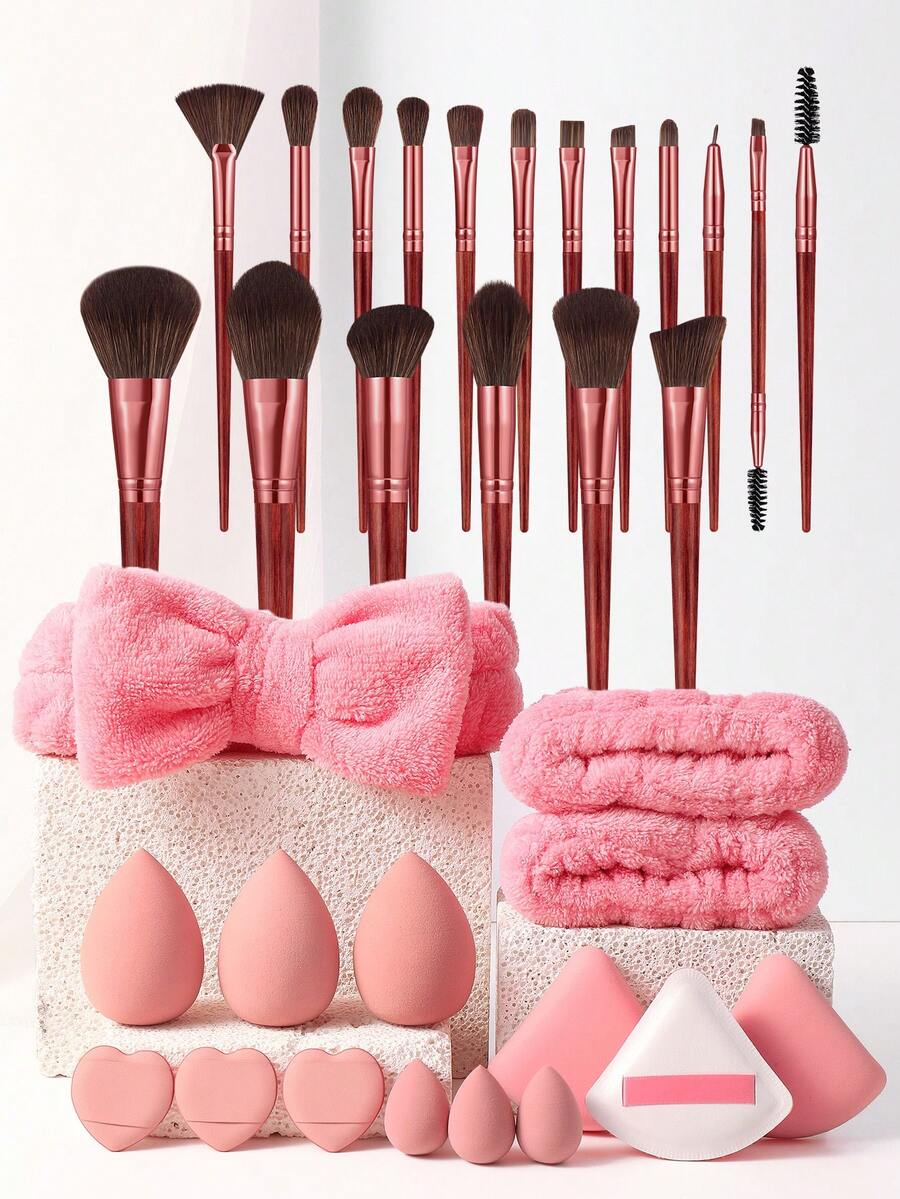 33PCS Makeup Tools Set Including:18PCS Makeup Brush Sets+3PCS Makeup Sponges+3PCS Mini Makeup Sponges+3PCS Triangle Powder Puffs+3PCS Mini Air Cushion Powder Puff+1pc Hairband+2PCS Hand Bowl Strap,Brush Set,Makeup Brush Kit,Make Up Brush Set,Make Up Set Complete,Makeup Brush Set,Complete Makeup Kit,Brush Kit,Brushes Makeup Set,Makeup Gift Set,Set - Multicolor - View 1