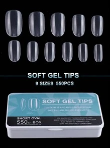 550 miếng dán móng tay gel mềm, hình bầu dục ngắn, trong suốt, 9 kích cỡ, móng giả phủ toàn bộ, kèm hộp đựng, móng dán hình bầu dục ngắn, nối móng acrylic, dụng cụ tự làm móng. - Trong sáng - Xem 2