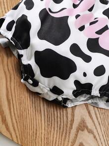 Newborn Infant Cute Cow Pattern Romper Dress, For Birthday & Photography