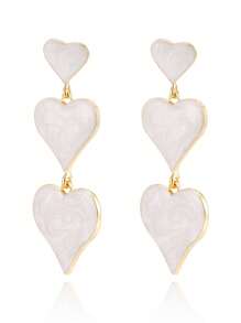1 对女士时尚夸张金白色心形耳环情人节、妈妈、母亲、母亲节、礼物 - 奶油白 - 查看 3