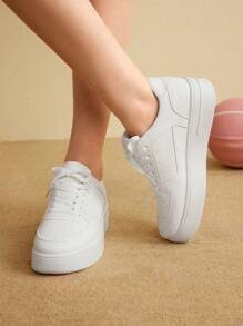 New Fashion Spring And Autumn Casual Sports Shoes, Thick Soled Elevator Sneakers For Teens And Skateboarding, White