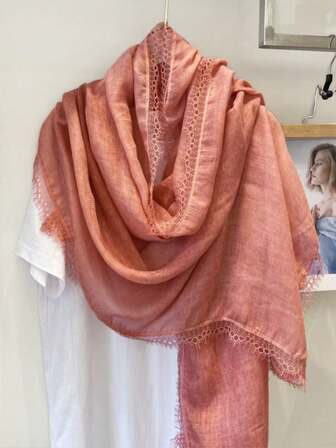 1pc Korean Style Elegant And Gentle Lady Lace Trimmed Shawl, Mint Green, All-Match, Bohemian Style Scarf, Retro And Casual, Sun Protection Beach Towel, Large Size 195*90CM Decorative Neck Scarf, Retro Style Headscarf, Silk Scarf, Suitable For Daily Use, Dating, Travel, Vacation, Photography, Gift