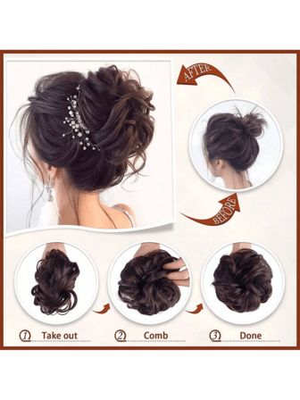 1入組亂捲束香蕉夾，波浪捲曲髮型束髮器夾，女性用人造毛髮髮圈，深棕色