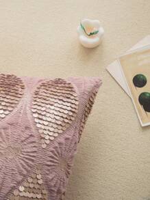 1pc PV Velvet Sequin Cushion Cover Without Pillow Insert, Polyester American Style Square Sequin Embroidery Decorative Throw Pillow Case For Party, Living Room, Holiday Use