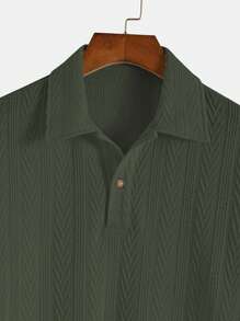 男士個性化時尚彈性針織Polo衫 - 軍綠色 - 查看 3