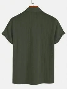 男士個性化時尚彈性針織Polo衫 - 軍綠色 - 查看 2