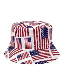 1 Chiếc Mũ Xô Họa Tiết Cờ, Mũ Thông Thường Chống Nắng Có Thể Điều Chỉnh, Thích Hợp Cho Bé Trai Và Bé Gái Du Lịch Xuân Thu Hoặc Kỳ Nghỉ Đi Biển - Nhiều màu - Xem 2
