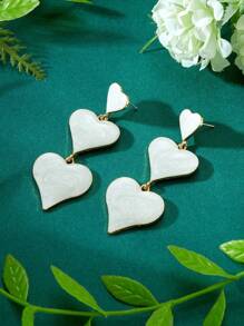 1 对女士时尚夸张金白色心形耳环情人节、妈妈、母亲、母亲节、礼物 - 奶油白 - 查看 5