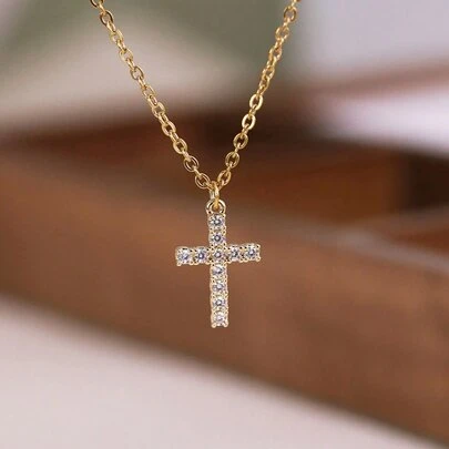 1 Stück Edelstahl Kreuz Halskette mit Zirkonia, geeignet für den täglichen Gebrauch von Frauen