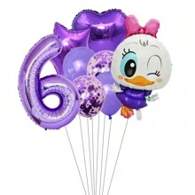 8 piezas Globos digitales de látex y aluminio decorativos de fiesta de cumpleaños con temática de Pato Donald y Daisy Duck lindos y de dibujos animados - Rosa - Ver 25