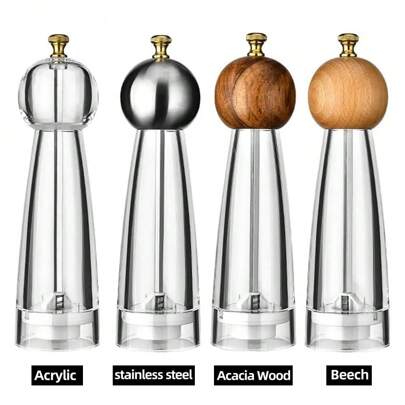 1入組，胡椒鹽磨研磨機套裝，可加料，最佳透明胡椒磨和鹽磨機，可調節粗細程度，廚房、廚房用品、食物、烹飪、調味、香料、胡椒、大蒜、鹽、整理、派對、室內裝飾首選