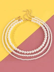 3pcs/Set White Minimalist Ombre Pearl Beaded Necklace Set, Elegant Style Suitable For Girl's Party, Banquet, Wedding Wearing