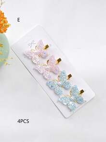 4入組多色女士髮飾，蝴蝶珍珠閃粉可愛側夾 - 彩色 - 查看 17