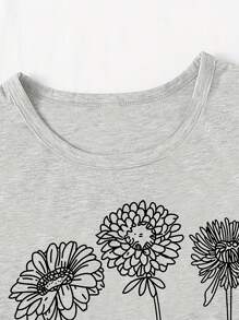 Tween Girl Wild Flower Print Creative T-Shirt, Casual Light Weight Comfy Short Sleeve Tee Tops, For Summer
