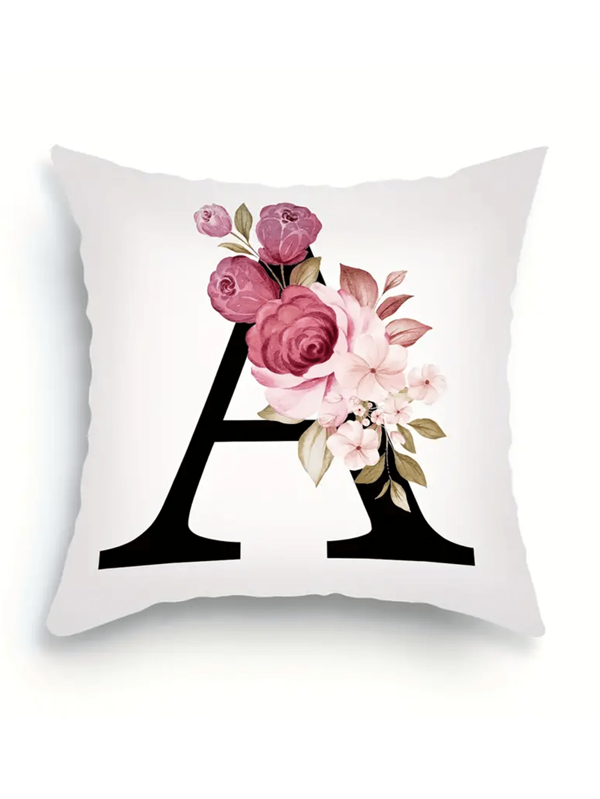 1 peça Capa de Almofada com Estampa de Flores e Letras Estilo Nórdico  - Capa de Almofada Macia para Sofá, Cama e Poltrona - Item Decorativo de Casa sem Núcleo de Almofada - Adicionando Conforto e Estilo ao seu Espaço de Dormir