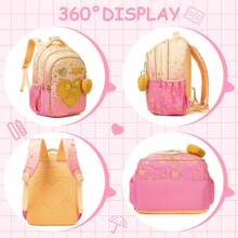 3PCS Bowknot Ribbon Decoration Backpack For Girls With Lunch Bag And Pencil Bag Love Printed Schoolbag Pupil Backpack Travel Bag Picnic Girls Gift - 黃色 - 查看 3