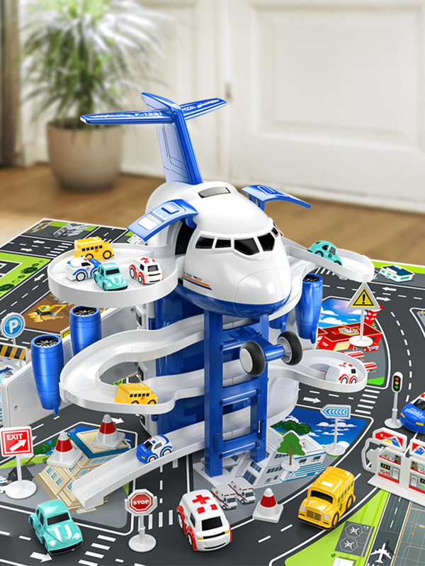 Kid's Airplane Car Toys With Music & Lighting,Two Gameplays: Aircraft Model & Track Racing Car,Science Education Toy,Christmas Birthday Gift For Kid Aged 4 5 6 7