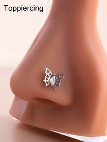 Toppiercing 1pc Korean Style Fashionable Copper Inlaid Zirconia Hollow Butterfly Stainless Steel Rod Nose Stud - Silver - View 7