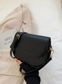 Bolso de montar con gráficos de letra, bolso de bandolera de unicolor a la moda, pequeño monedero con solapa para mujer