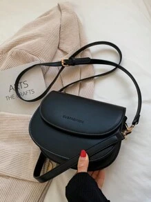 Bolso de montar con gráficos de letra, bolso de bandolera de unicolor a la moda, pequeño monedero con solapa para mujer
