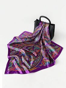 1條90cm Paisley圖案正方形圍巾，可作為日常圍巾、頭巾、或頭巾圍巾、髮箍、頭箍等使用，時尚裝扮必備品 - 彩色 - 查看 14