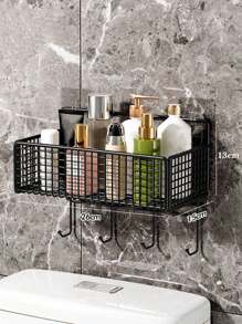 1 pieza Estantería de baño, Organizador de ducha, Estantería de almacenamiento sin taladro para baño y cocina, Estantería de almacenamiento de baño sin perforación (sin ganchos), Decoración del hogar otoñal - Negro - Ver 9