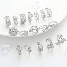 Chaobang 1入組豪華簡約幾何單鑽戒指，可調整開放式設計，閃耀生動，適合女性參加婚禮、宴會、派對、節日和日常佩戴。 - J504 - 查看 2