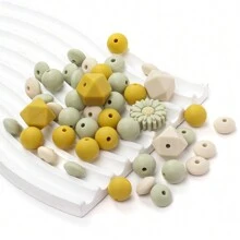 60pcs Daisy Shape Silicone Focal Beads, Silicone Loose Beads For DIY Keychain, Necklace, Bracelet, And Pen Hanging Rope - Multicolor - View 2