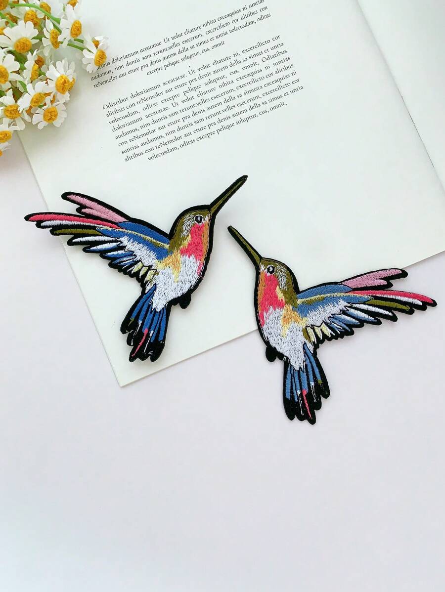 4 piezas parches de tela de bordado de pájaros, parches de hierro con diseños de animales de dibujos animados, emblemas bordados de bricolaje - Multicolor - Ver 1
