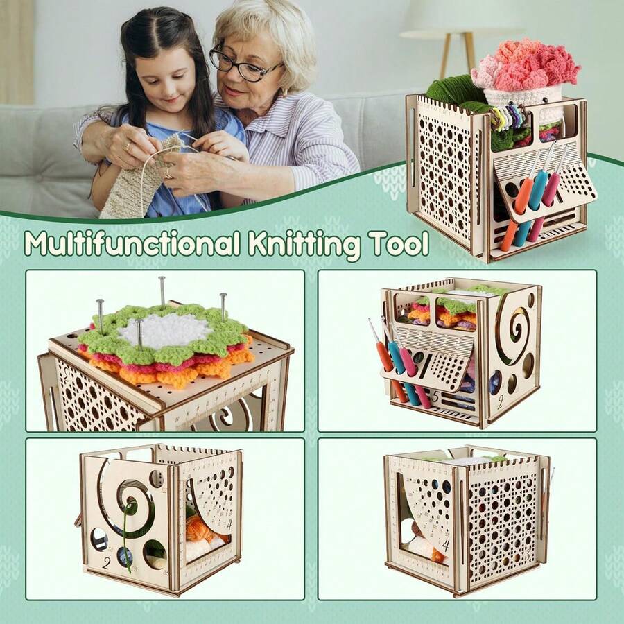 1pc Multi In One Yarn Box, Wooden Knitted Crochet Yarn Holder, Storage Box, Knitting Tool