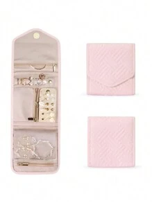 1pc Exquisite Portable Travel Jewelry Storage Box, Mini Simple Jewelry Organizer, Foldable Jewelry Roll For Necklaces, Earrings, Bracelets