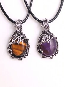 1入裝天然水晶石珠，復古葉子藤蔓線圈合金掛墜項鏈，治療能量波希米亞風格飾品