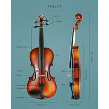 Fesley Violin 4/4 Full Set, Matt Fiddle Violins For Beginners With Hard Case, Solidwood Violin Starter Kit With Bow, Rosin, Shoulder Rest, Tuner, Extra Strings, Cleaning Cloth, Finger Guide - Coffee Brown - View 2